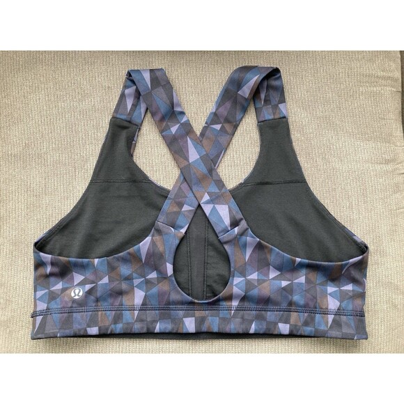 Lululemon Sports Bra Geo Print 12 Cross Strap Active Yoga Exercise - Picture 3 of 5